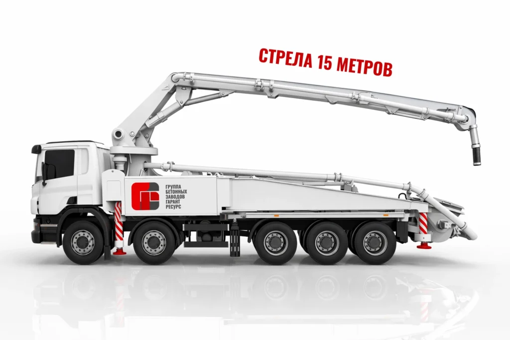 Автобетононасос со стрелой 15 м для подачи бетона на объекте в Ногинске