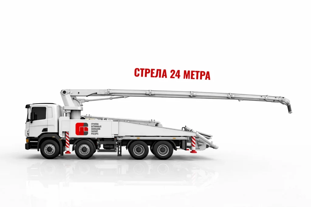 Автобетононасос со стрелой 24 м для подачи бетона на строительном объекте в Ногинске
