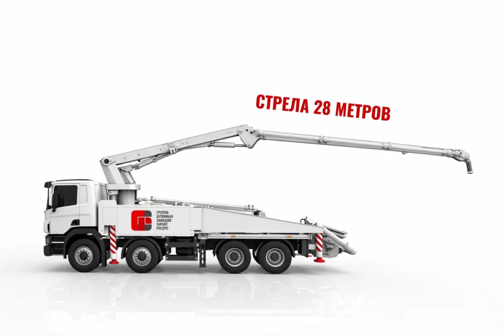 Автобетононасос со стрелой 28 м для подачи бетона на объект в Ногинске