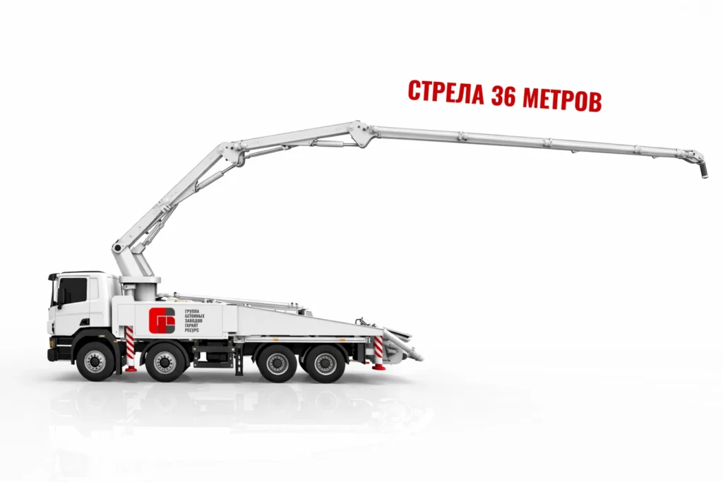Автобетононасос со стрелой 36 м для подачи бетона на монолитные работы в Ногинске